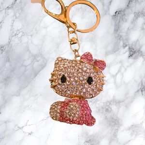 Rhinestone Hello Kitty-Style Purse Charm – Gold & Pink